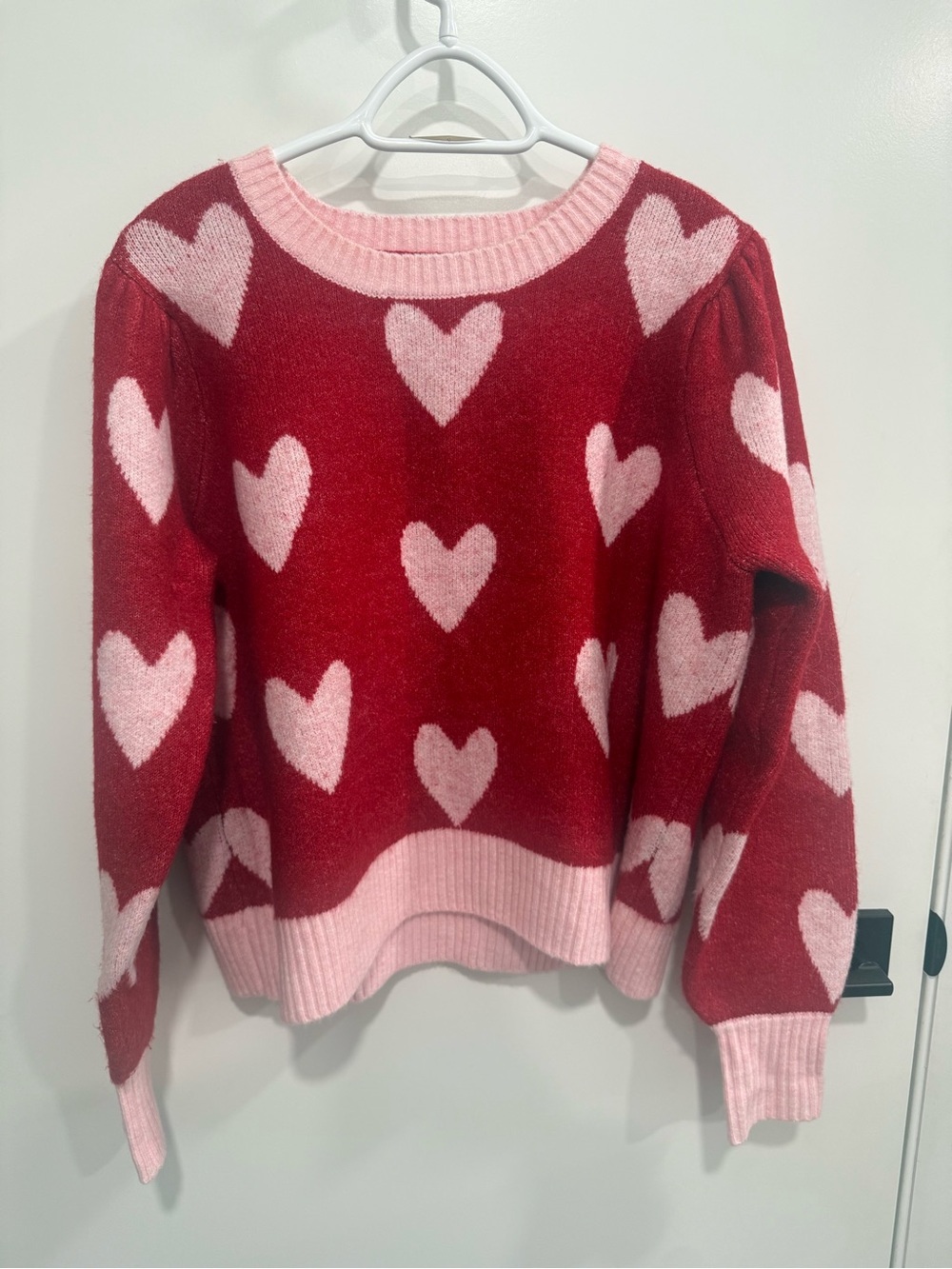ELOQUII Knit Pullover Sweater, Red Pink Hearts, Crew Neck, 14/16